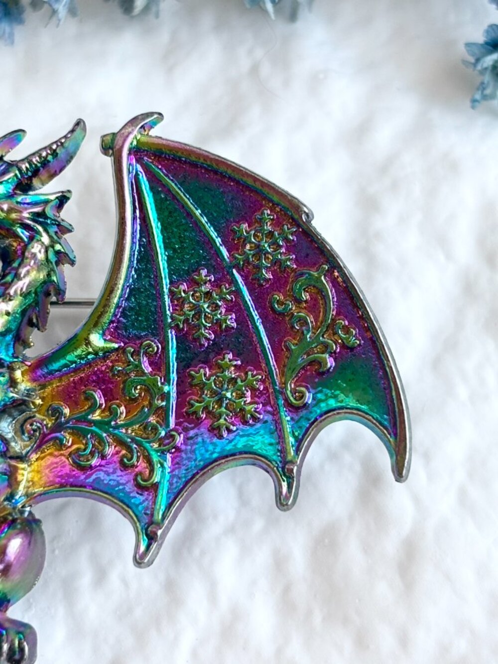 Iridescent Twin Dragon Figural Rhinestone Accented Vintage Inspired Brooch Pin - Picture 4 of 16